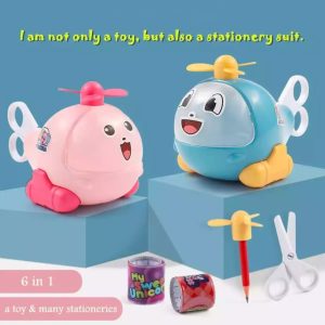 Helicopter Stationary Pencil Box Creative Aircraft Toy for Children 6 in 1