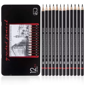 12pcs Professional Sketch Drawing Art Pencil Set (Sizes 8B To 2H)
