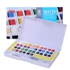 Superior 36 Colors Solid Watercolor Transparent Paints With Two Painting Brushes With Palette And Sponge In Box Set - Image 6