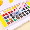 Superior 36 Colors Solid Watercolor Transparent Paints With Two Painting Brushes With Palette And Sponge In Box Set - Image 7