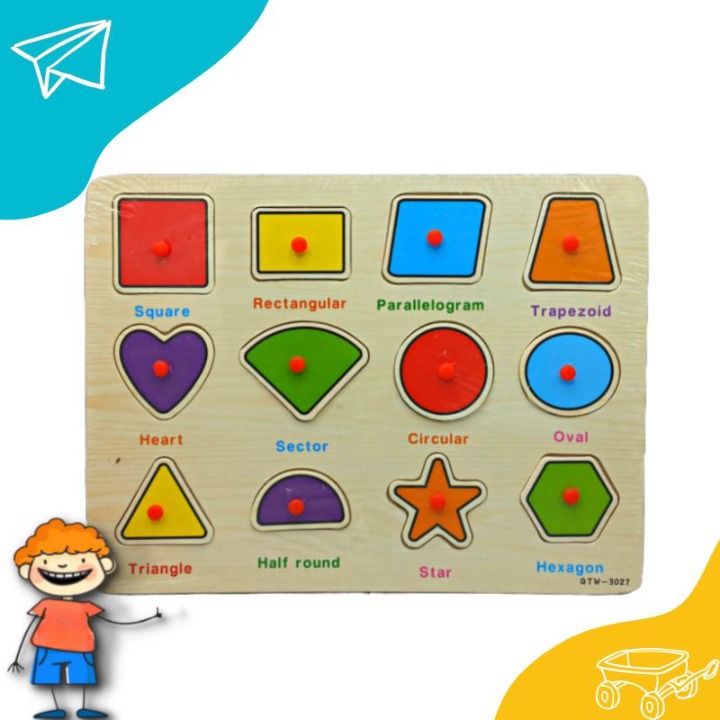 Wooden Puzzle Shapes Board with Names