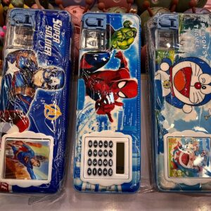High Quality Pencil Box Doraemon, Spider-Man & Super Soldier With Calculator & Rotate To Magical Striker